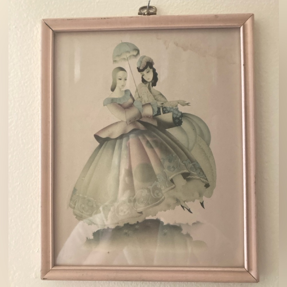 ANTIQUE PICTURE SHABBY CHIC Victorian England Ladies Belle Dresses Parasol Deco